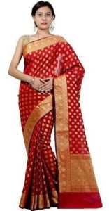 Printed Ladies Wedding Wear Banarasi Silk Saree, Color : Red