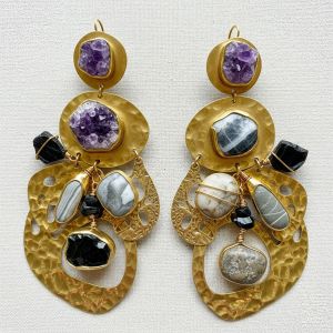 Brass & Stone Statement Earrings