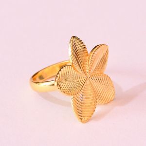 Brass Flower Ring with Pearl Center