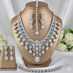 Bridal Artificial Diamond Necklace Set with Cz Stones
