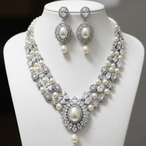 Bridal Faux Pearl & Stone Necklace Set