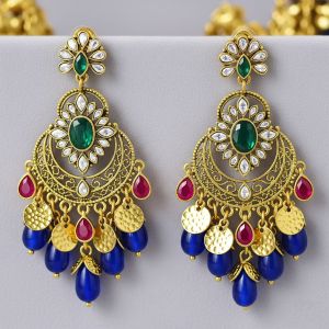 Designer Brass & Artificial Gemstone Earrings