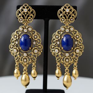 Elaborate Gold-Plated Brass Earrings