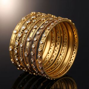 Gold Plated Brass Bangle Set with Zircon Stones