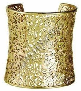 Polished Gold Tone Brass Cuff Bracelet with Enamel Work