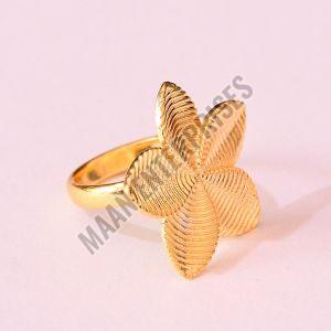 Brass Flower Ring with Pearl Center Adjustable Casual, Formal