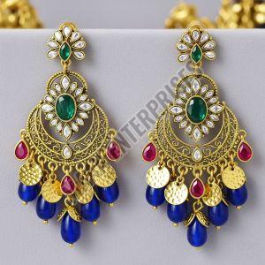 Designer Brass & Artificial Gemstone Earrings Modern Artistic