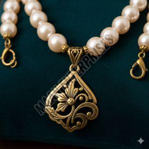 Faux Pearl Necklace with Brass Pendant