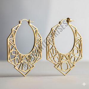 Gold Tone Polish Geometric Brass Hoop Earrings Contemporary