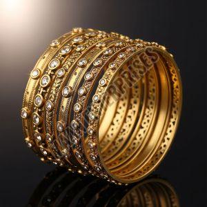 Gold Plated Brass Bangle Set with Zircon Stones