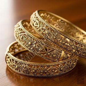 Gold Plated Filigree Brass Bangles Elegant Formal Wear