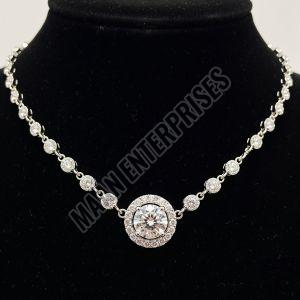 High-gloss Polish Brass Halo Design Artificial Diamond Necklace