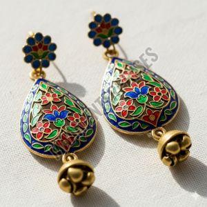 Gold Plated Enamel Handcrafted Meenakari Brass Dangle Earrings