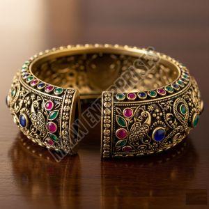 Cubic Zirconia Intricately Designed Brass Kada with Stones