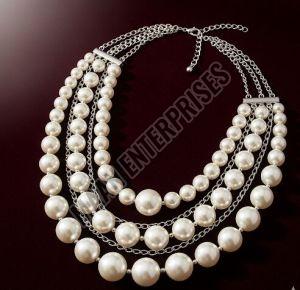 High-polish Brass Layered Faux Pearl Necklace Western Wear, Casual