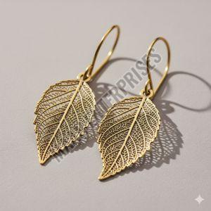 Antique Gold Tone Lightweight Brass Leaf Earrings