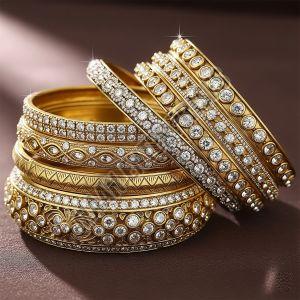 Rhodium-plated Luxury Brass Bangles with Faux Diamonds
