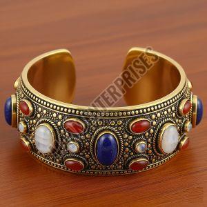 Open Cuff Brass Kada with Stone Embellishment