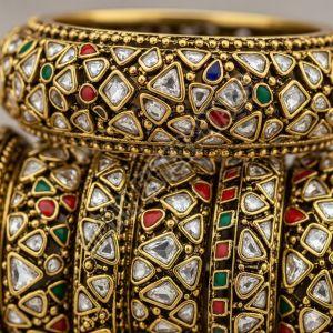 Antique Gold Polki Style Brass Bangles Bridal, Wedding