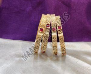 Gold-plated Polki-style Cubic Zirconia Polki Style Brass Bracelet