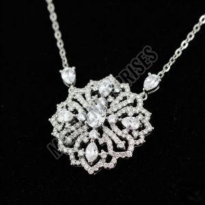 Silver-plated Brass Silver Plated Cz Stone Necklace Modern