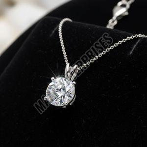 Rhodium-plated Brass Sparkling Solitaire Artificial Diamond Necklace