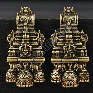 Faux Rubies Matte Gold Temple Inspired Brass Earrings, Weight : Heavy