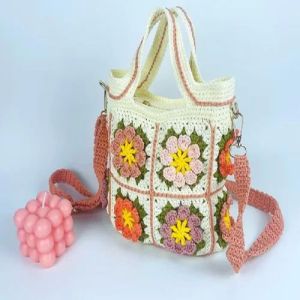 Embroidered Cotton Women Crochet Handbags, Color : Multicolor