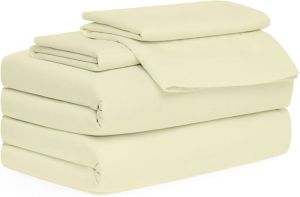 Cotton Plain Full Extra Long Bed Sheet Set, Color : Creamy