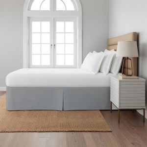 Plain Microfiber Pleated Bed Skirt With Split Corner, Color : Grey