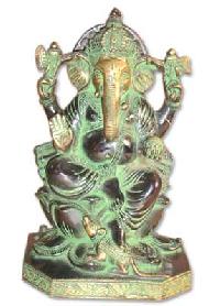 Ganesh Brass Statue (Ganesh Sitting on Lotus Hexagonal Base)