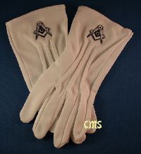 MASONIC DRESS GLOVES WITH SQUARE & COMPASS