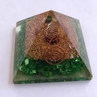 Green Orgone Energy Pyramid with Crystal Point