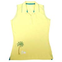 Hand Painted Sleeveless Collor Beach Print  Ladies Tee