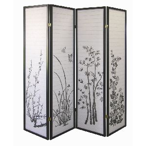 4-Panel Bamboo Floral Room Divider Screen