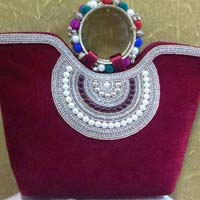 Ladies Maroon Embroidered Handbag