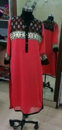 Long Georgette Kurti With Ikat Patch
