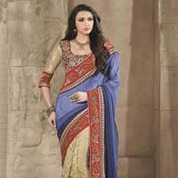 Fancy Blue & Beige Designer Saree