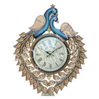 peacock design wooden wall clock