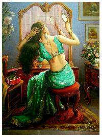 Indian lady looking in the mirror oil painting