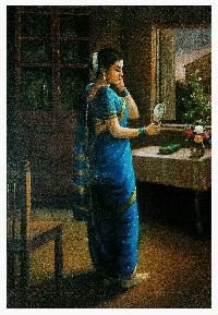 Indian lady wearing nauvari saree oil painting