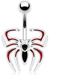 Epoxy Accented Red Black Spider Navel Ring