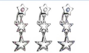 Triple Star CZ Reverse Dangle Belly Ring