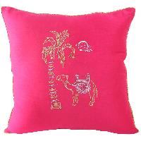 Zari Embroidered Artistic Desert Scene Cushion Cover