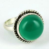 Sterling Silver Rings (Green Island Round Green Onyx Engraving 925)