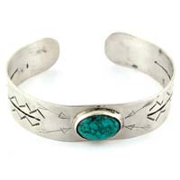 Hancrafted Genuine Turquoise Free Size 925 Sterling Silver Bangle