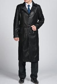 PU Leather Black Plain Full Sleeves Leather Overcoat