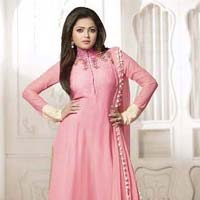 D1050 Pink Semi Stitched Georgette Embrodary