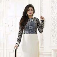 D1140 Georgette Embrodary Work White Semi Stitched Anarkali Type Suit