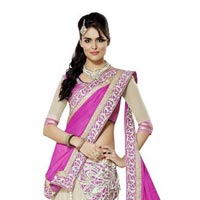 Georgette Embrodary Work Pink Semi Stitched Lehenga